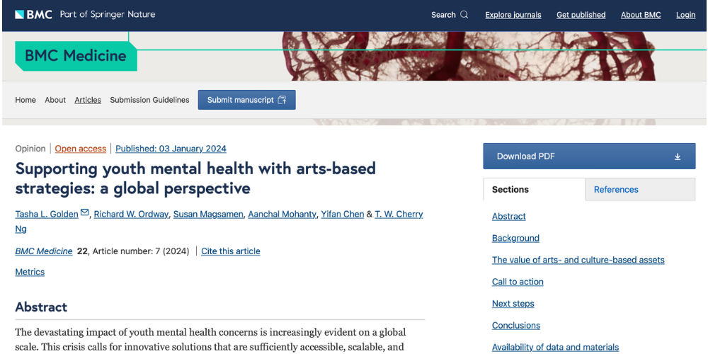 Supporting youth mental health with arts-based strategies: a global perspective